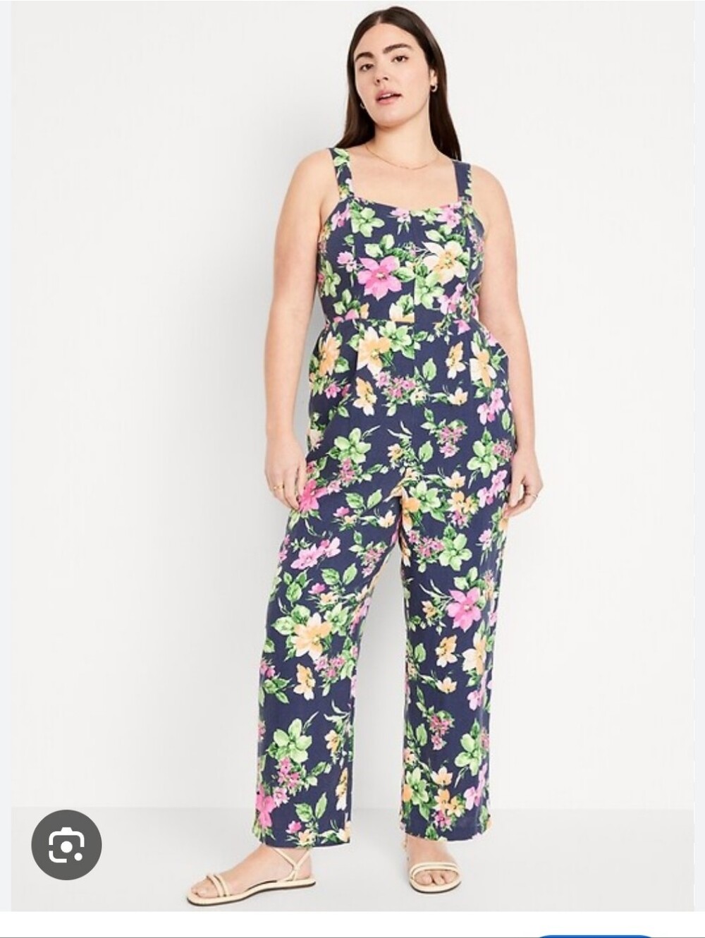 Old Navy Navy Floral Square-Neck Cami Jumpsuit